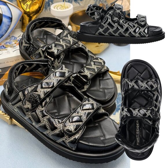 🆕 KURT GEIGER LONDON 🧿 NWOB Orson Patent Quilted Dad Sandals Sz EU38 US 7.5 - Picture 1 of 12